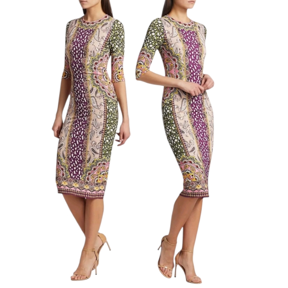 Alice + Olivia Purple Multi-Print Midi Dress - Picture 4 of 11